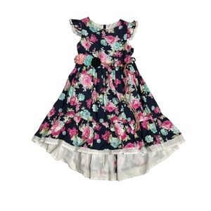 Pink and White High-Low Ruffled Florette Waistband dress